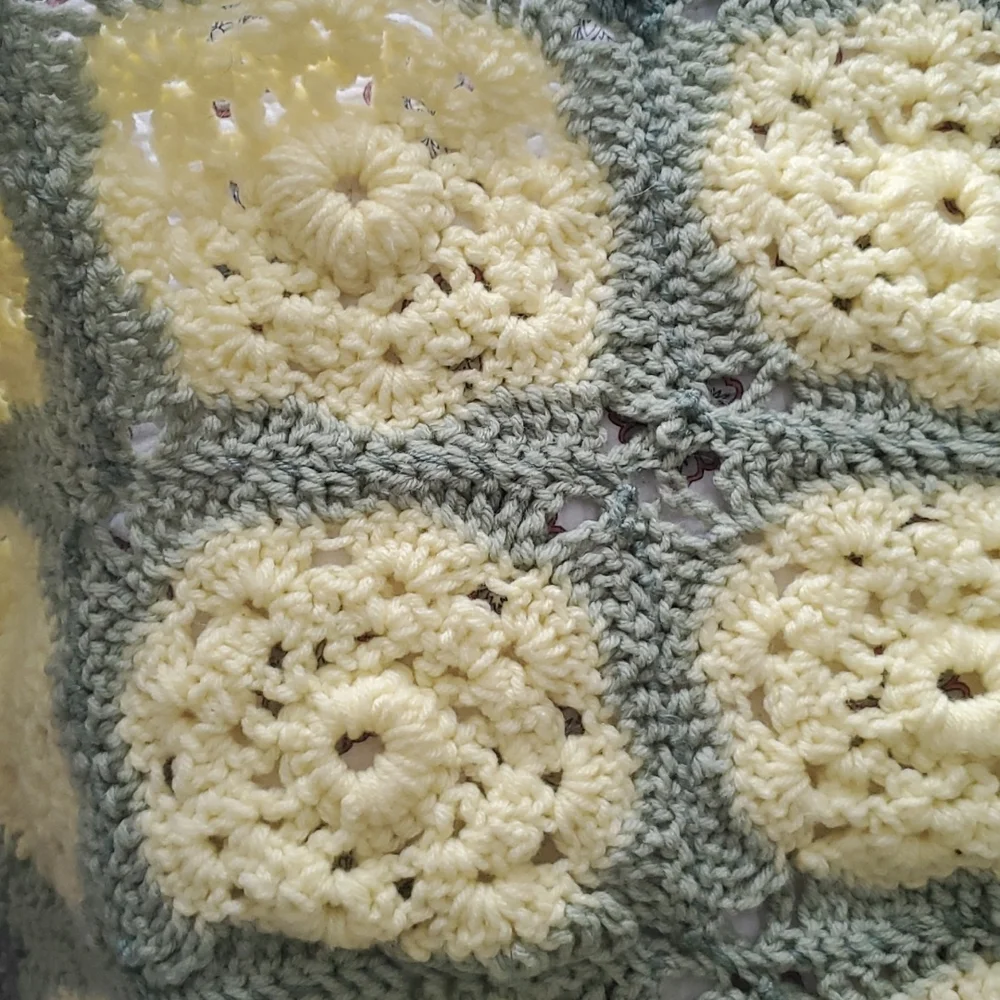 Granny Crochet square Afghan blanket stitch green yellow colors